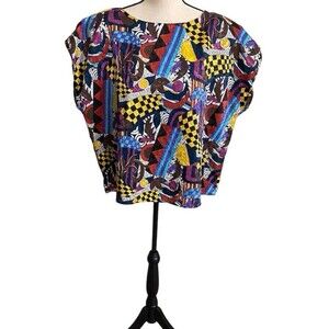 Diana Marco Top Womens Sz 2X Bold Colors 80s/90s Abstract Art to Wear Maximalist